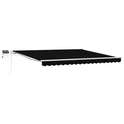 vidaXL Ročna retraktibilna tenda z LED Črna 400x300 cm