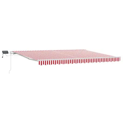 vidaXL Ročna zložljiva tenda z LED rdečimi in belimi črtami 450x300 cm