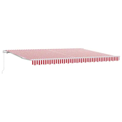 vidaXL Ročna Retraktibilna Tenda Rdeče in Bele Črte 450x350 cm