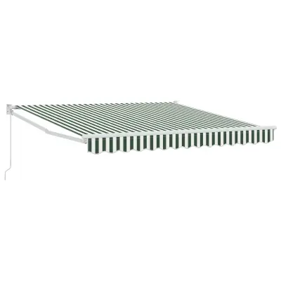 vidaXL ročna retraktibilna tenda z zelenimi in belimi črtami 350x250 cm
