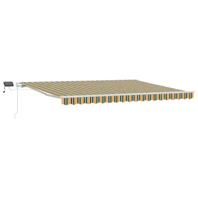 vidaXL Ročna zložljiva tenda z LED v zeleni in rumeni, 450x300 cm