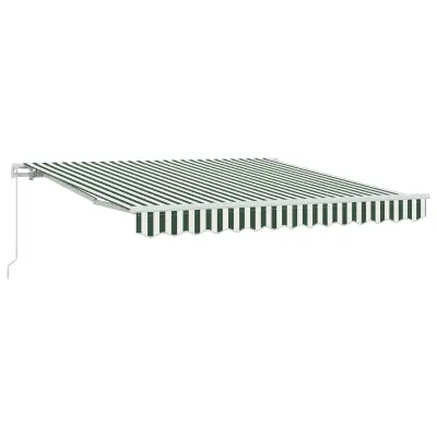 vidaXL ročni zložljivi senčnik zelena in bela 350x250 cm