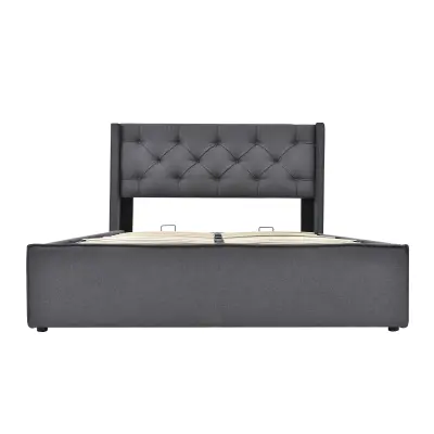 Kapitonirana postelja s predalom 140x200 cm iz bombažnega blaga – z letvenim dnom – siva