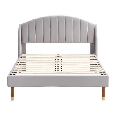 Oblazinjena postelja 140x200 cm iz žameta z letveno podlago – siva