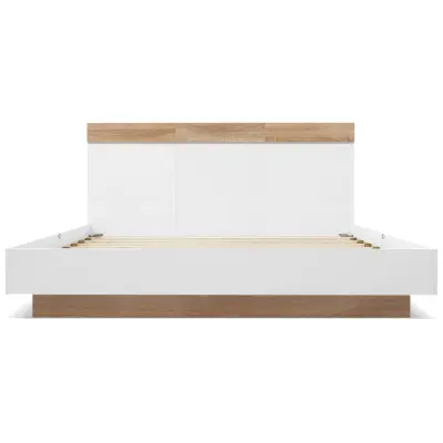 Postelja za odrasle 180x200 cm – lebdeča postelja z letvenim dnom – lesen okvir – bela