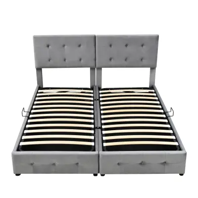Kapitonirana postelja s predalom 180x200 cm iz žameta – pretvorljiva v 2 enojni postelji – siva