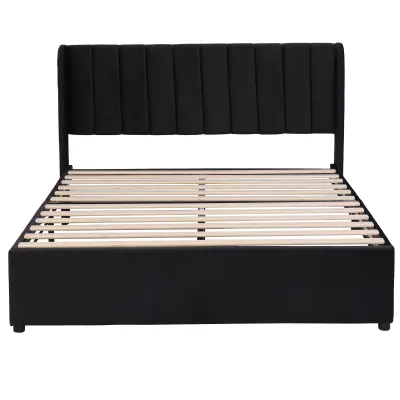 Postelja 160x200 cm z 2 predaloma – oblazinjena iz žameta – moderen slog – črna