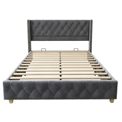 Oblazinjena postelja iz žameta 140x190 cm – z letveno podlago – siva