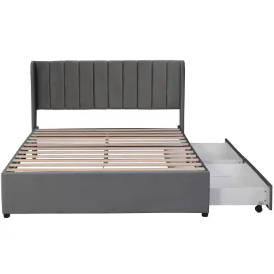 Postelja 140x200 cm z 2 predaloma – oblazinjena v žamet – moderen slog – siva
