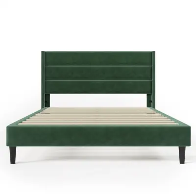Oblazinjena postelja iz žameta – 140x200 cm – sodoben slog – zelena