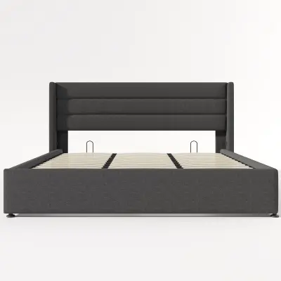 Postelja s predalom 180x200 cm iz lanu – z letvenim dnom – siva