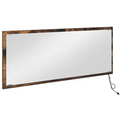 vidaXL LED ogledalo za kopalnico dimenzij 90x8,5x37 cm iz inženirskega lesa v dimljeni hrasti