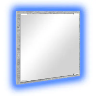 vidaXL LED ogledalo za kopalnico sivo sonomško 40x8.5x37 cm umetno leseno