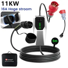 Tip 2 EV električni avtomobilski polnilni kabel – 11kW, nastavljiv tok, LCD zaslon, prenosni polnilnik 6 m z vtičem Schuko 6/8/10/13/16A Vključuje ada