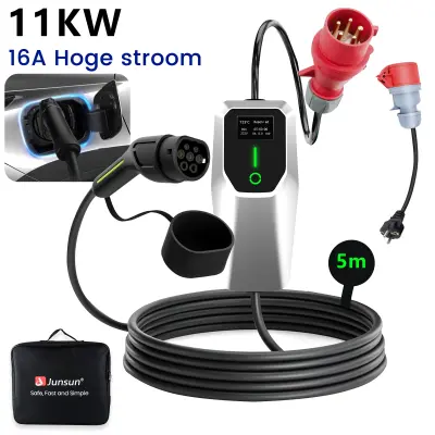 Tip 2 EV električni avtomobilski polnilni kabel – 11kW, nastavljiv tok, LCD zaslon, prenosni polnilnik 6 m z vtičem Schuko 6/8/10/13/16A Vključuje ada