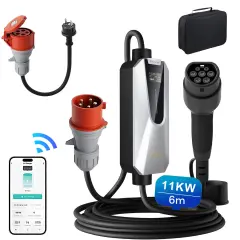 Tip 2 EV električni avtomobilski polnilni kabel – 11kW, nastavljiv tok, LCD zaslon, prenosni polnilnik 6 m z vtičem Schuko 6-16A IP67 APP Vključuje ad