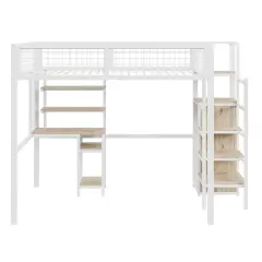 Postelja z mezzanine za otroke 140x200 cm s kovinsko konstrukcijo - Z shranjevalnimi stopnicami, omaro in še