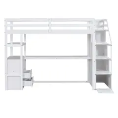 Postelja Mezzanine 90x200 cm - z mizo in stopnicami za shranjevanje - bela