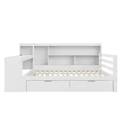 Otroška postelja iz masivnega lesa 140x200 cm - Z pisalno mizo - Z vtičnico, z 2 velikima predaloma - Bela
