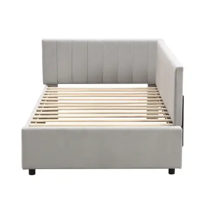 Enostavna oblazinjena postelja 90x200 cm – Žamet – Z lesenim okvirjem – Siva