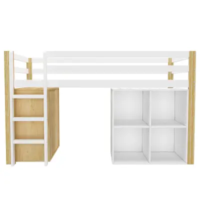 Postelja Mezzanine za otroke 90x200 cm - z omaro za shranjevanje in policami - bela (brez vzmetnice)