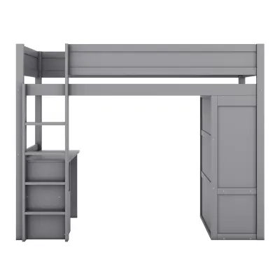 Postelja z mezzanine 90x200 cm - Multifunkcionalna otroška postelja - Opremljena z omaro in pisalno mizo - Iz masivnega bora