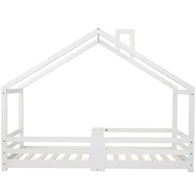 Otroška postelja v obliki hiše s zaščitno mrežo - 90x200 cm - Iz masivnega lesa - Bela