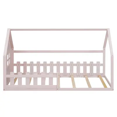 Postelja v obliki hiške za otroke 90x200 cm - v obliki hiše - borovo les in MDF - roza