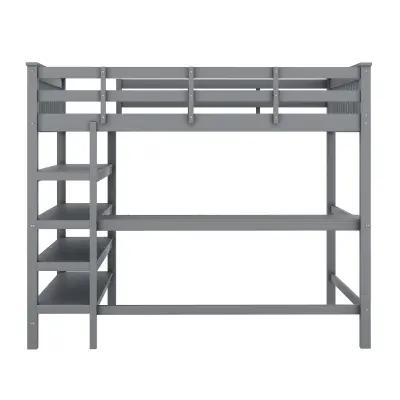 Postelja z mezzanine 140 x 200 cm s pisalno mizo in policami za shranjevanje - Borovo leso + MDF - Siva