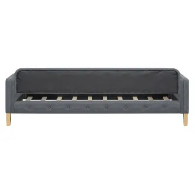 Postelja s kapitonskim oblazinjenjem 90x200 cm - Tkanina iz lana - Siva