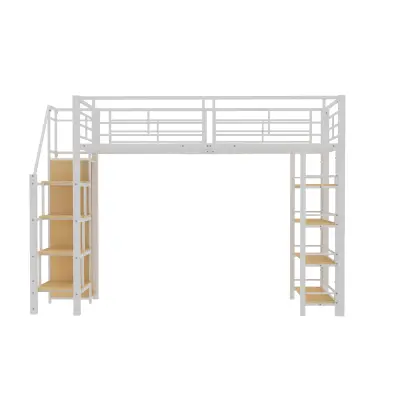 Postelja z mezzanine 90x200 cm - Z majhno omaro in policami za shranjevanje - Bela