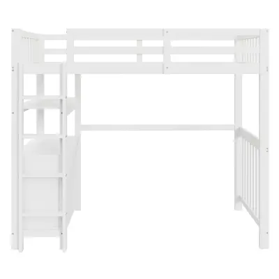 Postelja Mezzanine 90x200 cm iz masivnega lesa - z 6 predali in varnostnimi ograjami - bela