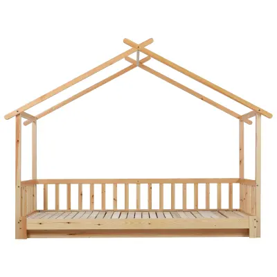 Izvlečna postelja - postelja v obliki hiške za otroke 90(180)x200 cm iz masivnega lesa - naravna