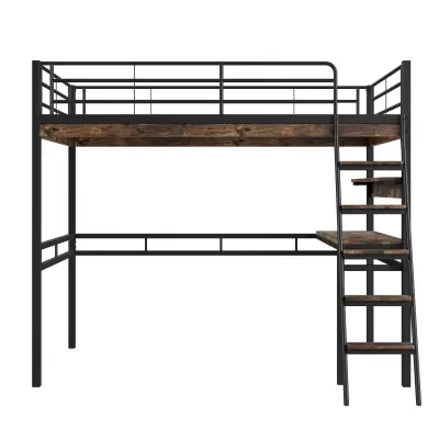 Postelja Mezzanine 90x200 cm - z mizo + policami + varnostnimi ograjami - črna