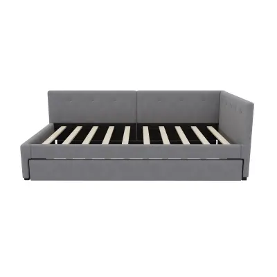 Oblazinjena postelja klop 90x200 cm + izvlečna postelja 90x190 cm - siva