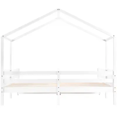 Postelja v obliki hiške iz masivnega bora 2x90x200 cm - z 2 predaloma - bela
