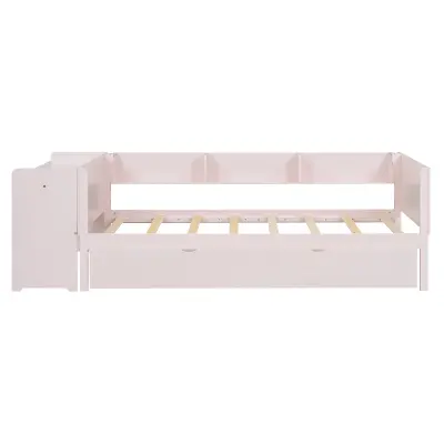 Enojna postelja 90x200 cm z izvlečno posteljo - z mizo ob strani - roza
