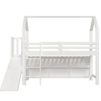 Postelja Mezzanine 90x200 cm - z toboganom + stopnicami + predalom + polico - iz borovega lesa in MDF, bela