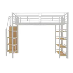 Postelja Mezzanine 140x200 cm - z majhno omaro in policami za shranjevanje - bela