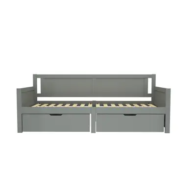 Postelja klop 90x200 cm - z 2 predaloma - iz masivnega lesa - siva