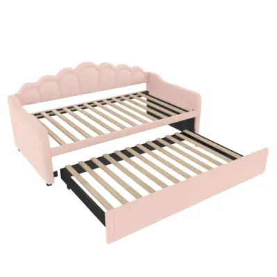 Raztegljiv kavč 90x200/180x200 cm - z izvlečno posteljo - z LED trakovi - žamet - roza