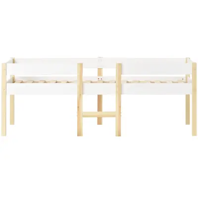 Postelja Mezzanine z varnostnimi ograjami - iz masivnega borovega lesa - 90x200 cm - bela