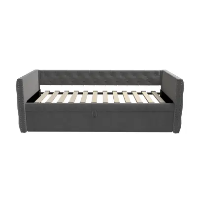 Izvlečna postelja oblazinjena z žametom - 90/180x200 cm - z letvenim dnom - siva