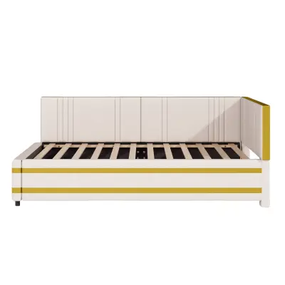 Postelja z banjico 90x200 cm v žametu - Z lesenimi letvicami - Bež (vzmetnica ni vključena)