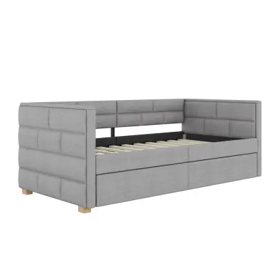 Postelja klop z izvlečno posteljo 90x190/200 cm - iz lanene tkanine - siva