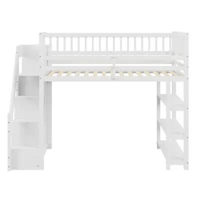 Postelja Mezzanine 90x200 cm iz lesa - z policami in omaro - z visokimi palicami - bela