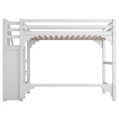 Postelja Mezzanine 140x200 cm iz lesa - z omaro in letvenim dnom - bela