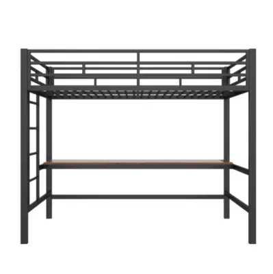 Postelja Mezzanine 90x200 cm - z varnostnimi ograjami - z lestvijo - miza z USB in vtičnicami - kovina - črna