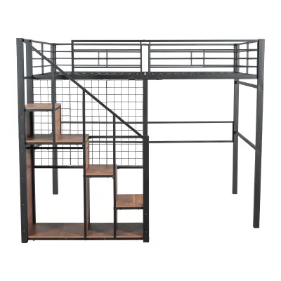 Postelja z mezzanine za otroke 140x200 cm - Z zaščitnimi stopnicami in shranjevanjem - Črna