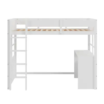 Postelja z mezzanine 90x200 cm - S pisalno mizo in zaščitnimi ograjami - Bela